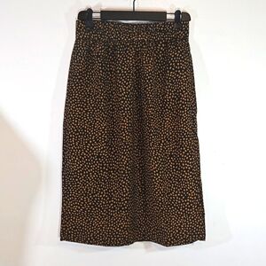J. Crew Pull On Dot Print Black & Tan Midi Skirt size XSmall